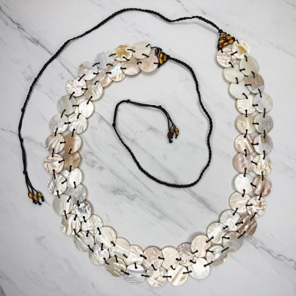 Womens Mother of Pearl Shell Disc Tie Belt Boho Beach Medium (M) ✨